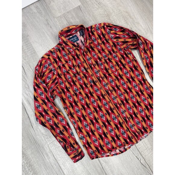 Vtg Wrangler Women’s XL Western Shirt Extra Large Aztec Long Sleeve Orange Red I - Picture 3 of 7